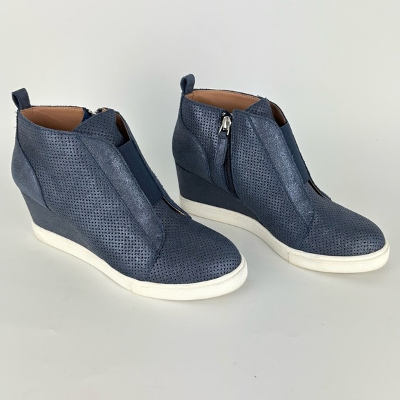 Linea Paola Felicia Slip-On Suede Shimmer Blue Wedge Sneakers - Picture 5 of 8